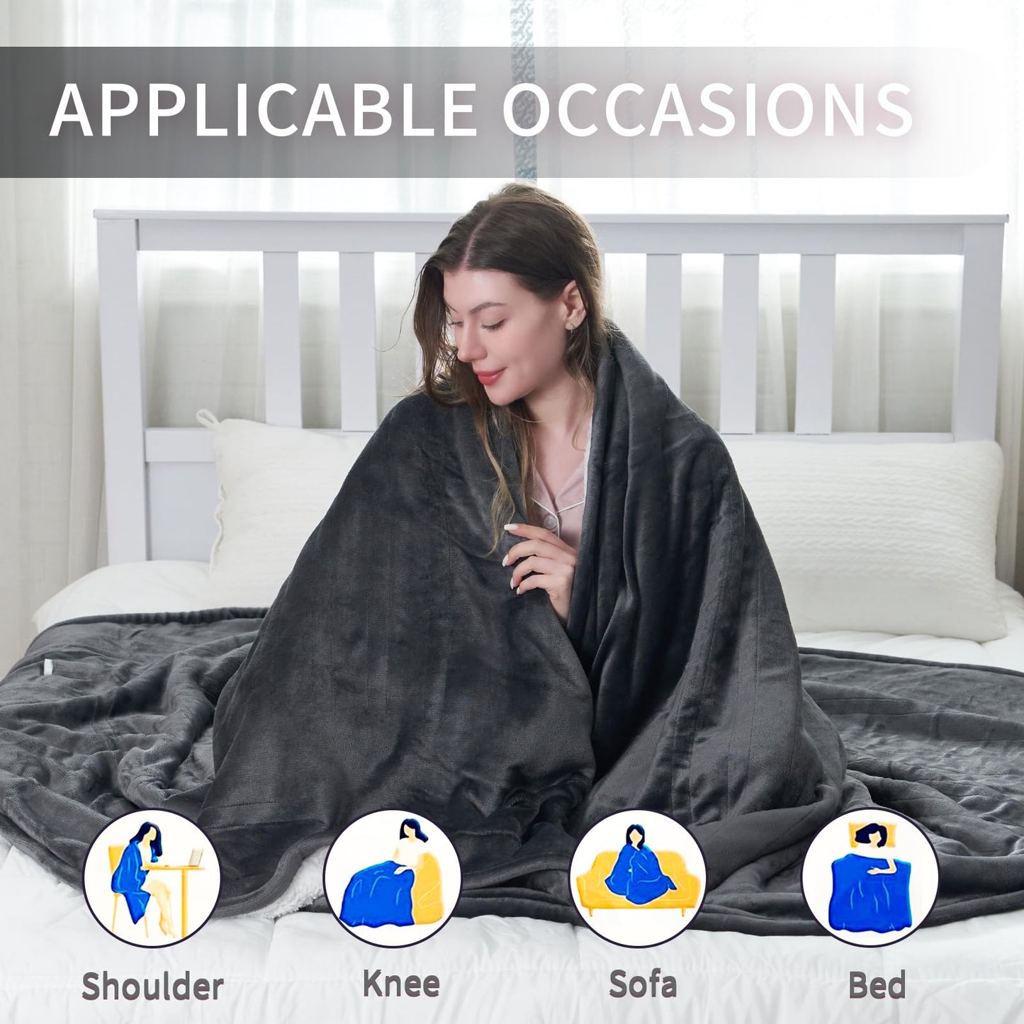 RALYSUN Electric Blanket 72"x84" Full Size Heated Blanket with 6 Heat Settings & 10 Hours Auto-Off,Thickened Flannel and Sherpa Warm Blanket for Full Body-Dark Gray