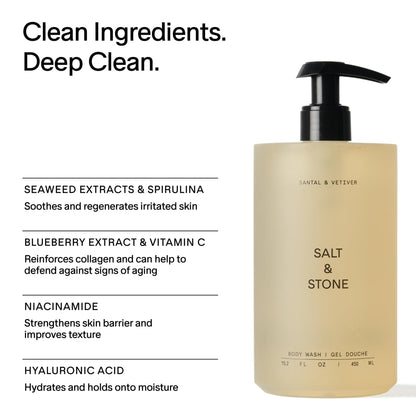 Salt & Stone Body Wash with Antioxidants for Deep Moisture | For Women & Men, Sulfate, Paraben, & Dye Free, Leaving Skin Soft and Hydrated - 15.2 fl oz