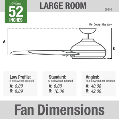 Hunter Fan Presto Ceiling Fan with Wall Control, Modern, Matte Black Finish, 52 Inch