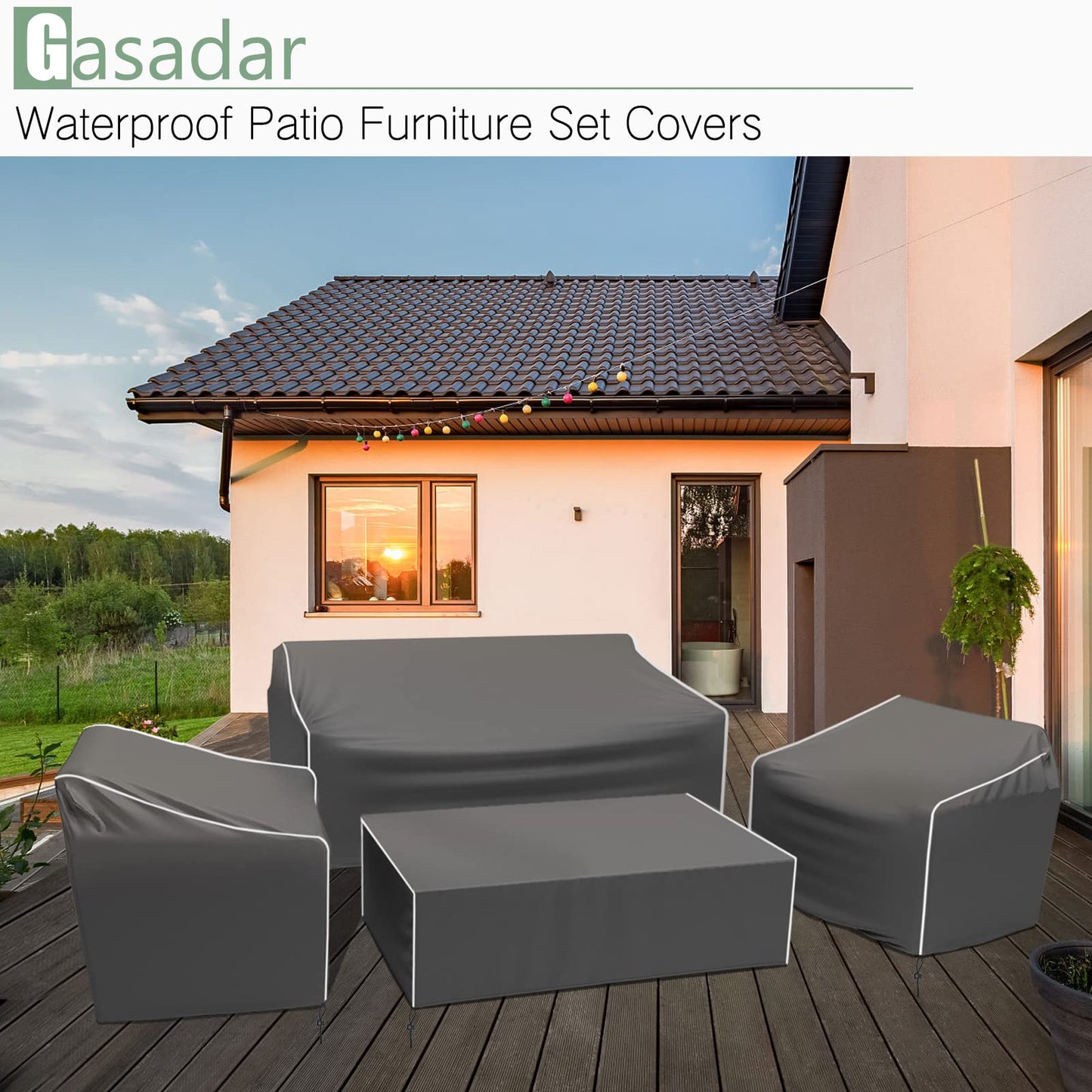 Gasadar Patio Furniture Covers, 4-Piece Outdoor Furniture Cover Waterproof for Patio Loveseat, Chair and Coffee Table, 600D Heavy Duty, Grey