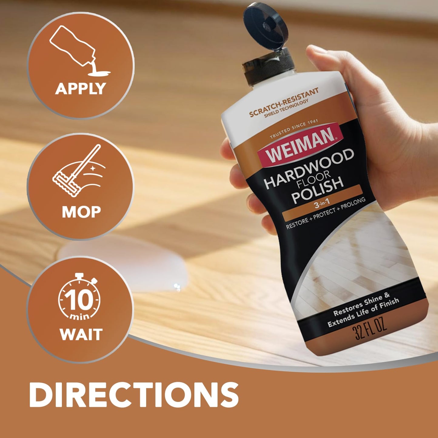 Weiman Hardwood Floor Cleaner and Polish Restorer Combo - 2 Pack - High-Traffic Hardwood Floor, Natural Shine, Removes Scratches, Leaves Protective Layer