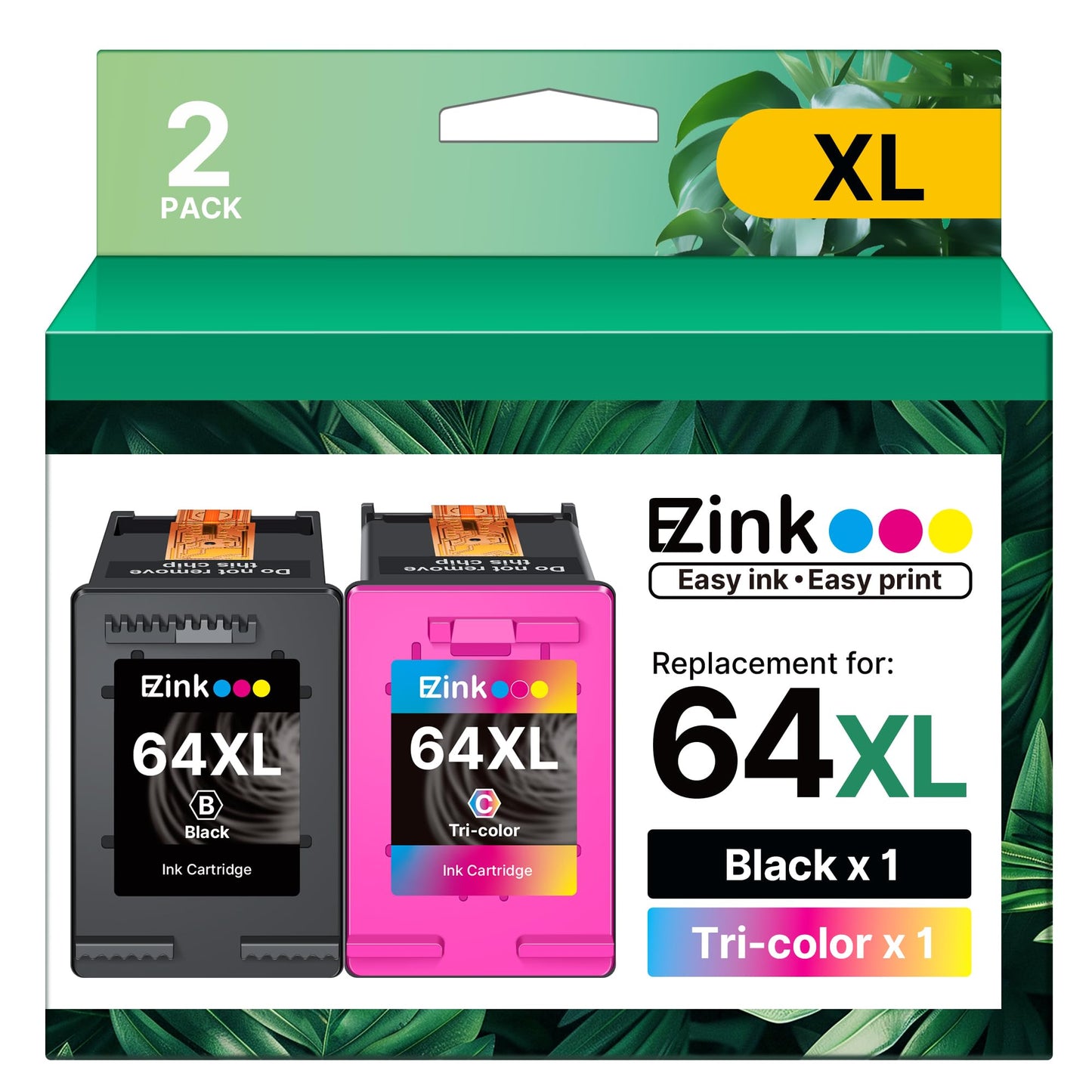 64XL Ink Cartridges Remanufactured for HP 64XL Ink Cartridge Combo Pack Replacement for HP 64 Ink to use with HP Envy Photo 7855 7858 7155 7120 7158 7164 6255 Tango X Printers (1 Black, 1 Tri-Color)