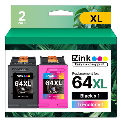 64XL Ink Cartridges Remanufactured for HP 64XL Ink Cartridge Combo Pack Replacement for HP 64 Ink to use with HP Envy Photo 7855 7858 7155 7120 7158 7164 6255 Tango X Printers (1 Black, 1 Tri-Color)