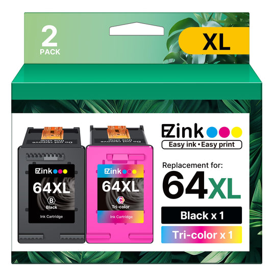 64XL Ink Cartridges Remanufactured for HP 64XL Ink Cartridge Combo Pack Replacement for HP 64 Ink to use with HP Envy Photo 7855 7858 7155 7120 7158 7164 6255 Tango X Printers (1 Black, 1 Tri-Color)