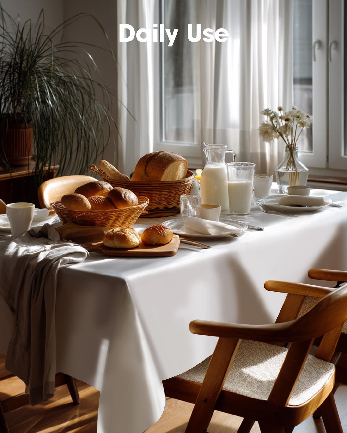 Pureegg Plastic Table Cloth Disposable 10 Pack, 54 x 72 Inch Table Cloths, Party, Picnic, Wedding, Decorative Tablecloths, Rectangle, White Plastic Cover, Leakproof & Sturdy, White