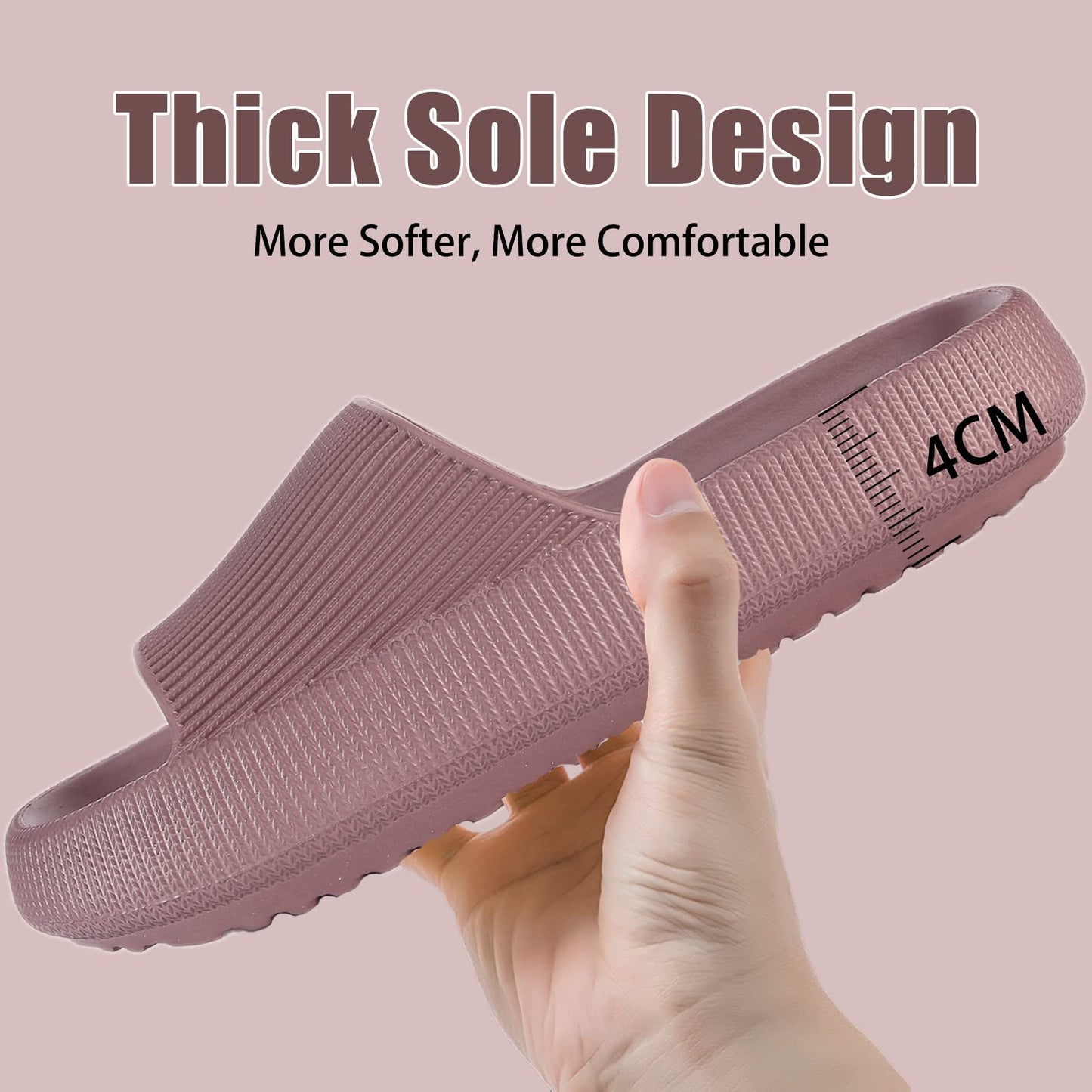 rosyclo Cloud Slippers for Women and Men, Massage Pillow Shower Bathroom Non-Slip Open Toe Super Soft Comfy Thick Sole Home House Cloud Cushion Slide Sandals for Indoor & Outdoor Shoes,Wine Red