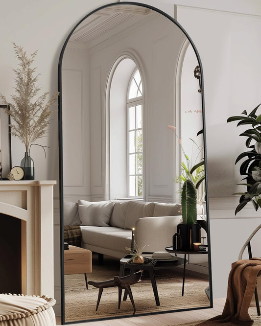 Full Length Mirror, 81"x41" Arched Floor Mirror Freestanding, Full Body Mirror Floor Standing Mirrors with Stand for Bedroom, Hanging Mounted Mirrors for Living Room Cloakroom, Black
