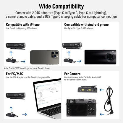 NEEWER CM28 Wireless Lavalier Microphone System with Charging Case Noise Canceling 4GB Storage 9Hrs Recording 48KHz 16 Bit Uncompressed Audio Lapel Mic Compatible with iPhone iPad Android PC Camera