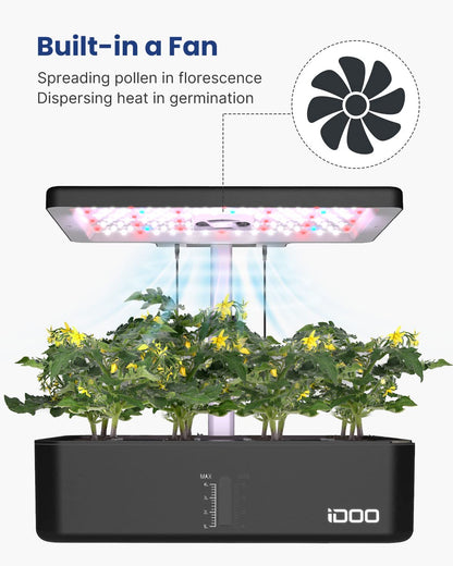 iDOO Hydroponics Growing System Kit 12Pods, Fathers Day Dad Gifts, Herb Garden Indoor with LED Grow Light, Gifts for Mom, Built-in Fan, Auto-Timer, Adjustable Height Up to 11.3" for Home, Office