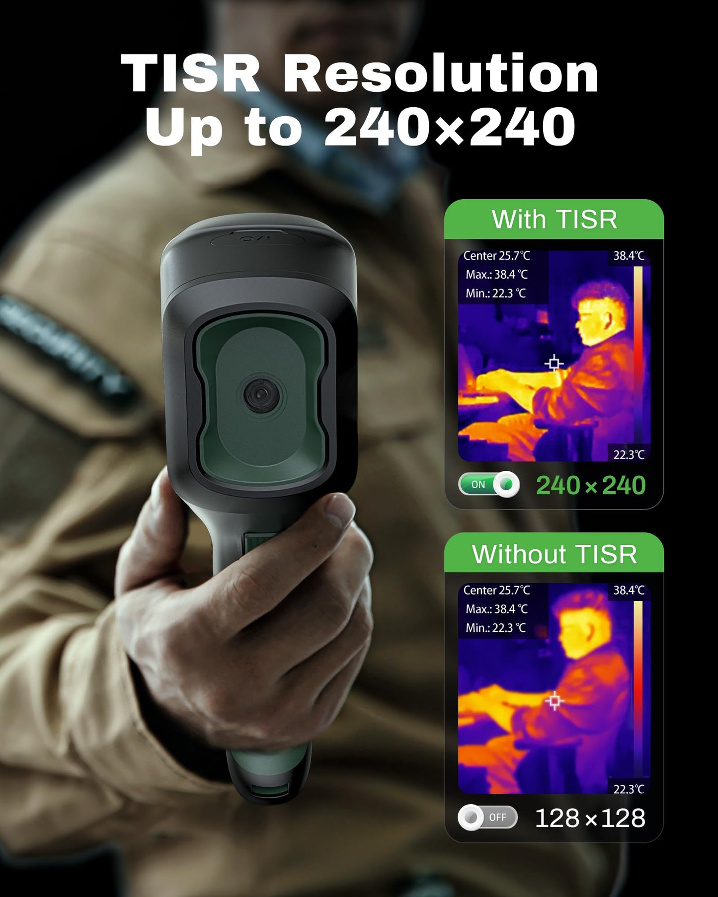 H128 Handheld Thermal Camera, 240 x 240 TISR Resolution, 24h Battery Life Thermal Imaging Camera, 25 Hz Infrared Camera with Temperature Alarm, -4℉~ 842℉ Temp Range, IP65 Protection Level
