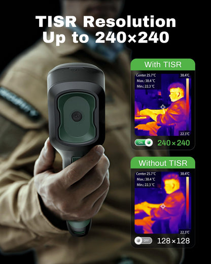 H128 Handheld Thermal Camera, 240 x 240 TISR Resolution, 24h Battery Life Thermal Imaging Camera, 25 Hz Infrared Camera with Temperature Alarm, -4℉~ 842℉ Temp Range, IP65 Protection Level