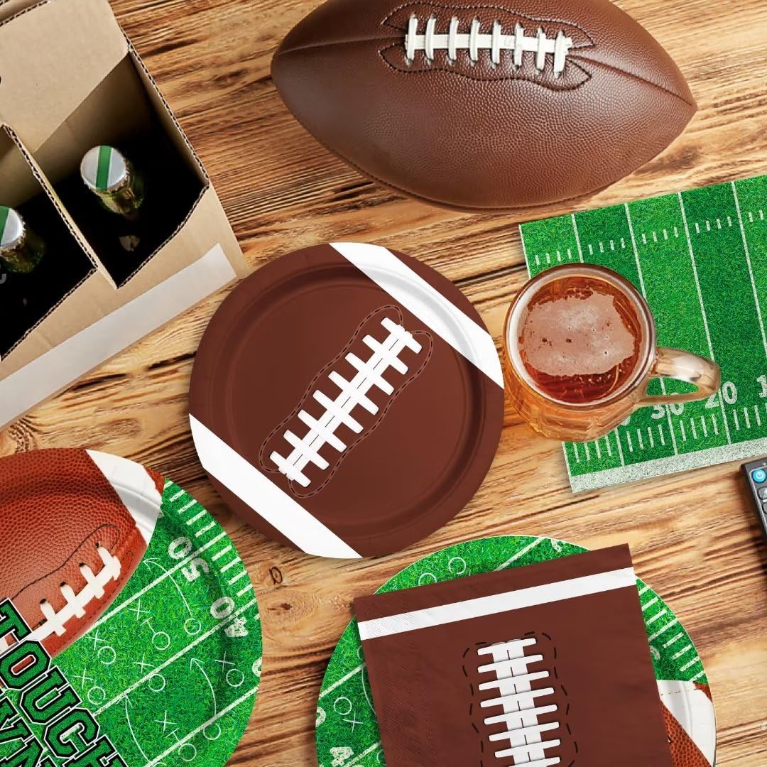 Gatherfun Football Party Supplies Kit Serve 24,Includes Dinner Plates, Dessert Napkins, Cups,Banner and Touchdown Tablecloth for Birthday Gameday Tailgate Decorations, Green (2023053002)