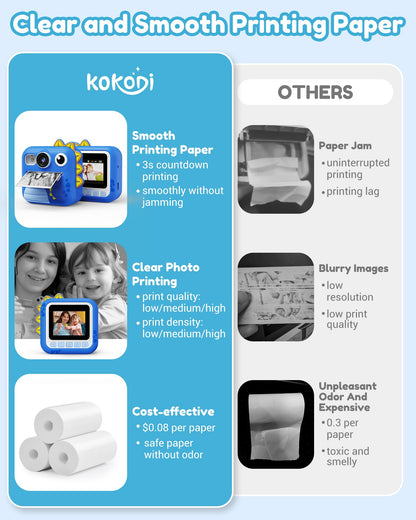 KOKODI Kids Camera Instant Print, Toddler Cameras Christmas Birthday Gifts for Boys Age 3-12, Digital Video Instant Print Camera for Kids, Toys for Ages 5-7 (Blue)