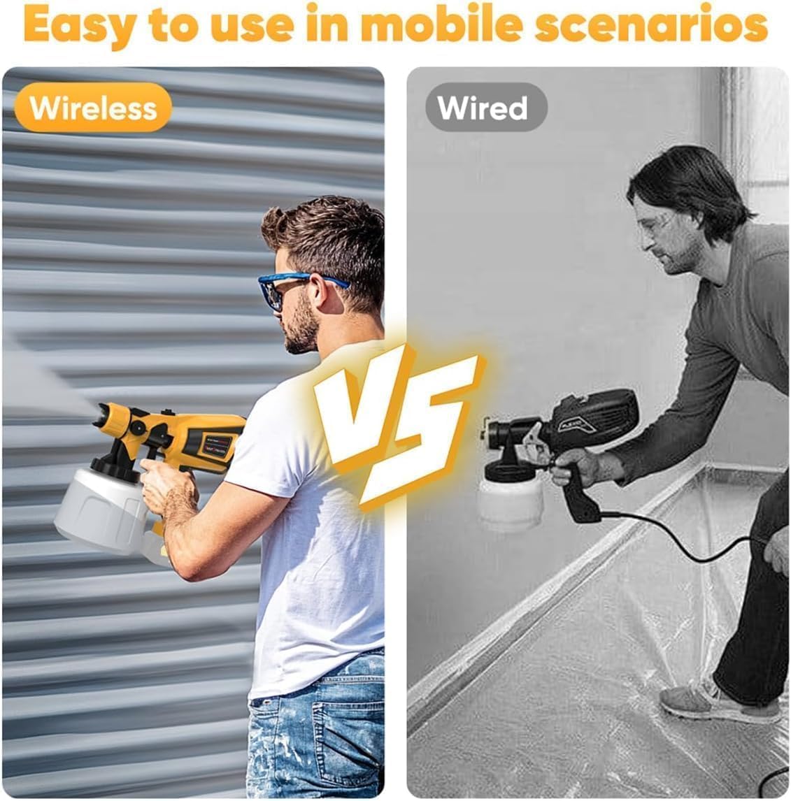 Cordless Paint Sprayer for Dewalt 20V MAX Battery High Power Electric Spray Paint Gun Easy to Clean for Furniture Cabinets House Painting Yellow (Not Include Battery)