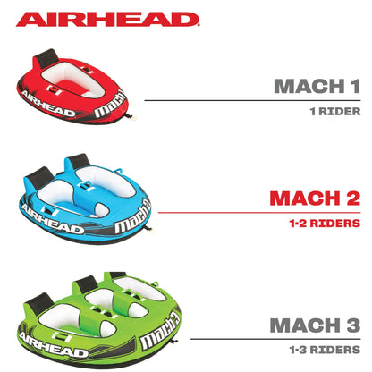 Airhead Mach 2, 1-2 Rider Towable Tube for Boating, 69"L x 69"W, Blue