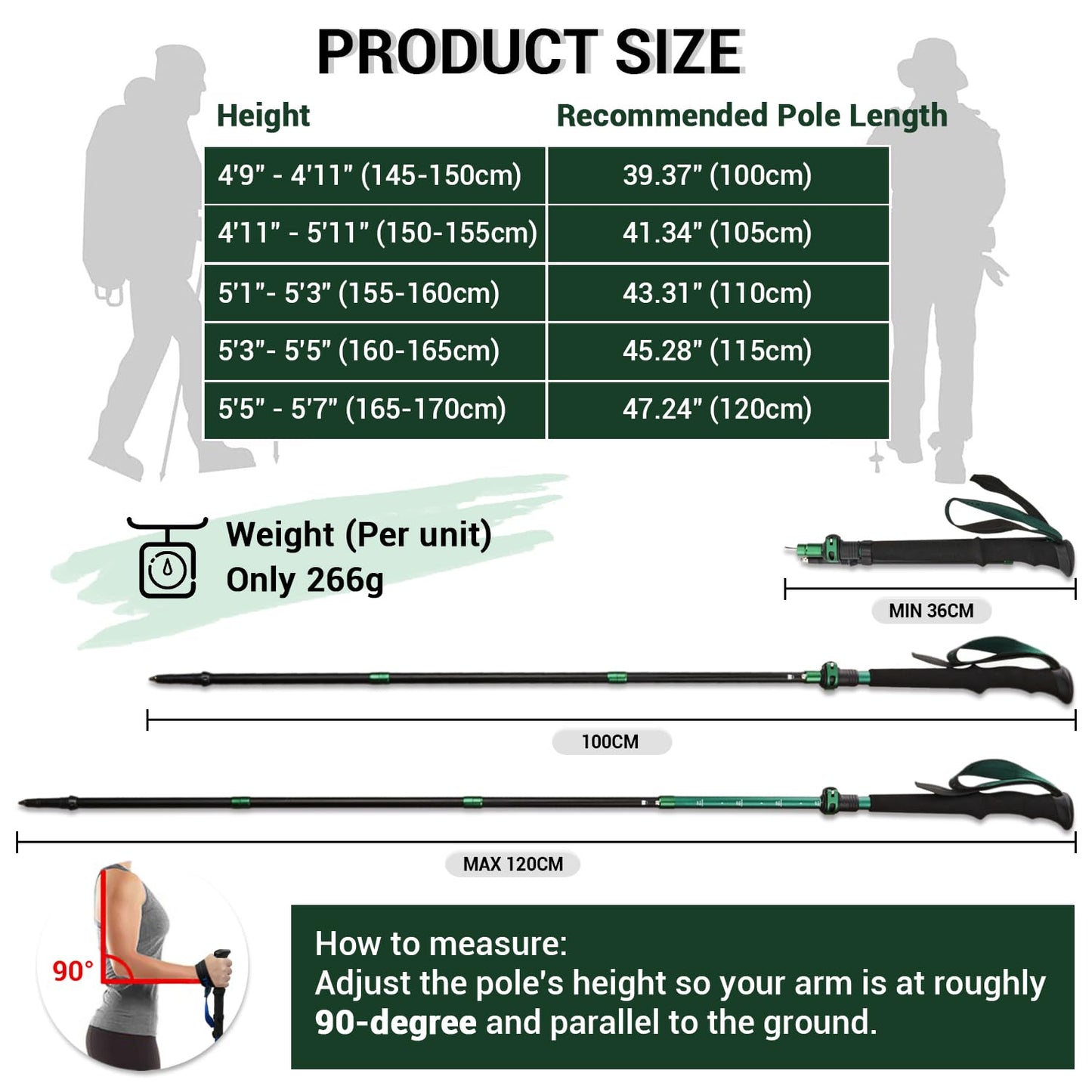 TheFitLife Collapsible Trekking Poles for Hiking – Lightweight Folding Walking Sticks for Men and Women with Extra-Long Foam Handle and Metal Flip Lock (Green, 100-120cm for 4'11''-5'7'' Height)