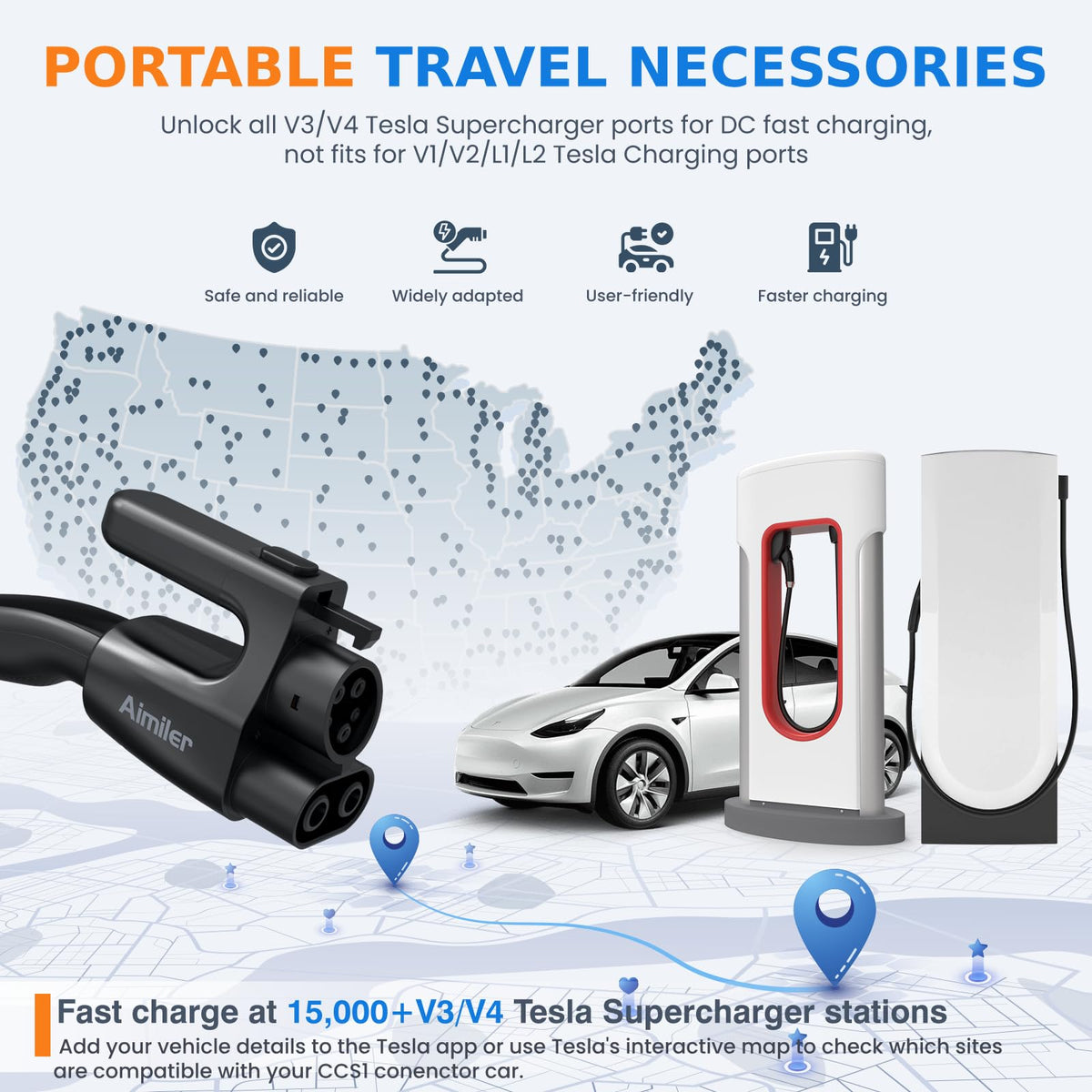 AIMILER NACS to CCS Electric Vehicle Adapter, 500 Amps / 1,000V Nacs to DC Adapter Compatible with Tesla V3/V4 Superchargers - Fast Charge CCS1 EVs [Check with Your Automaker for Compatibility], Black