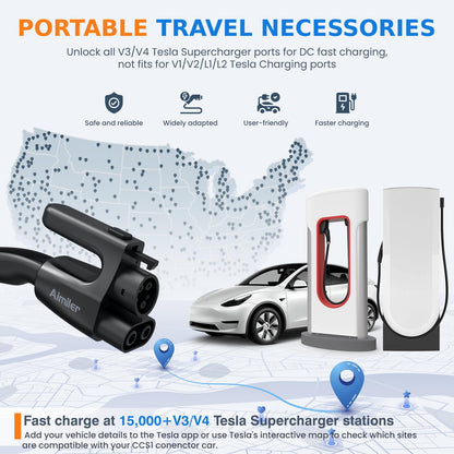 AIMILER NACS to CCS Electric Vehicle Adapter, 500 Amps / 1,000V Nacs to DC Adapter Compatible with Tesla V3/V4 Superchargers - Fast Charge CCS1 EVs [Check with Your Automaker for Compatibility], Black