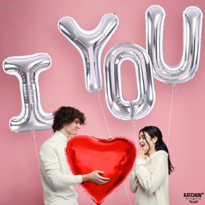 KatchOn, Huge Silver I Love You Balloons - 40 Inch | Foil Love Balloon, Heart Balloons for Him | Valentines Day Decorations | Romantic Decorations Special Night | Valentines Day Balloons