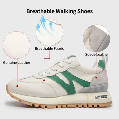 somiliss Sneakers for Women Genuine Leather Suede Patchwork Casual Lace Up Non-Slip Walking Shoes Comfortable Tennis Running Shoes Womens Fashion Sneakers Size 5 Green