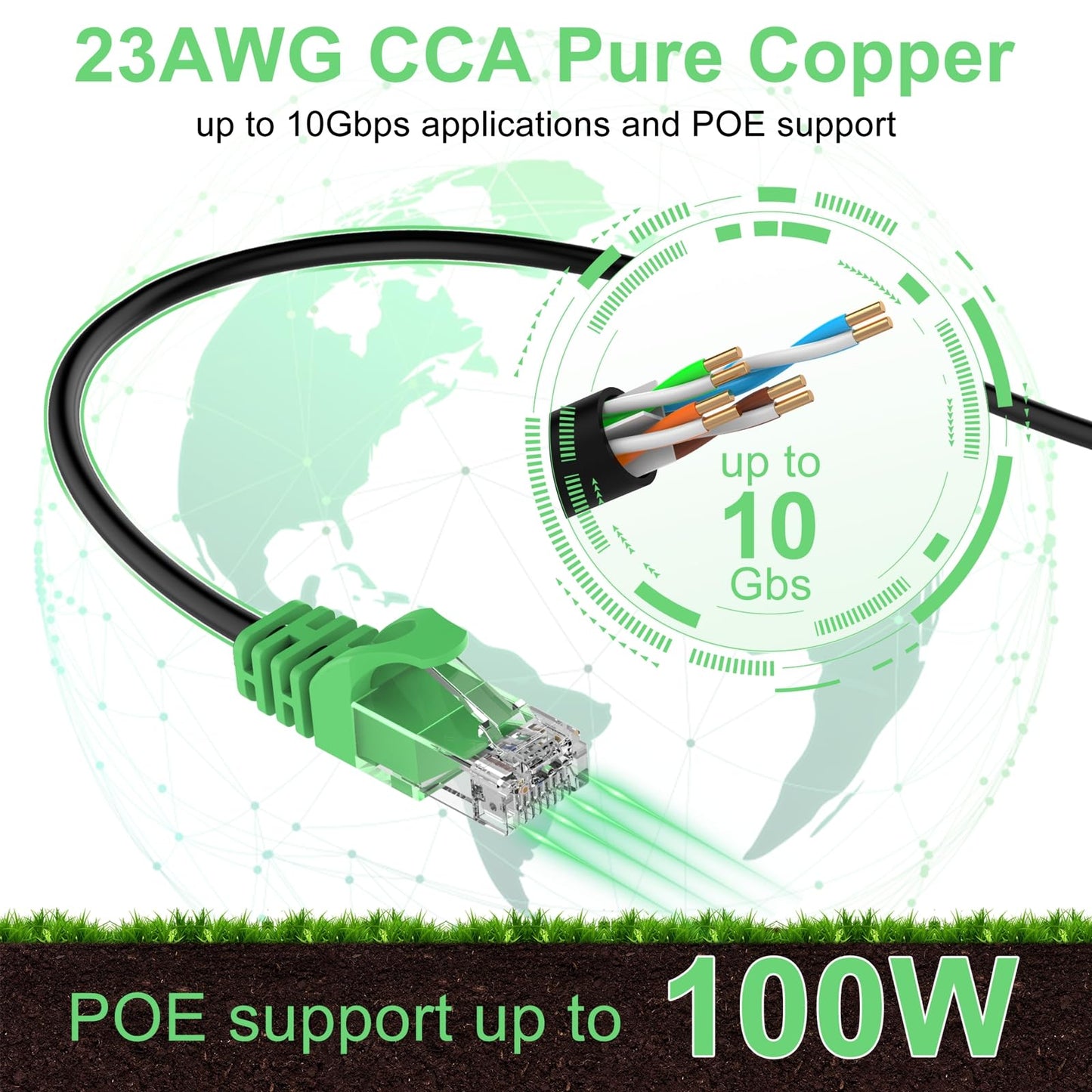 LEKVKM Cat 6 Ethernet Cable 200 ft High Speed 23AWG RJ45 Internet Cable for Outdoor & Indoor Support CAT6 Network Solid Black Computer LAN for PC，200Feet