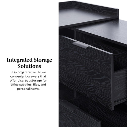 Walker Edison Transitional Office Design, Writing Desk with Drawers and Open Cubbies, Spacious Desktop, Reversible Fit, Complementary in Living Spaces, 49.75”L, Black