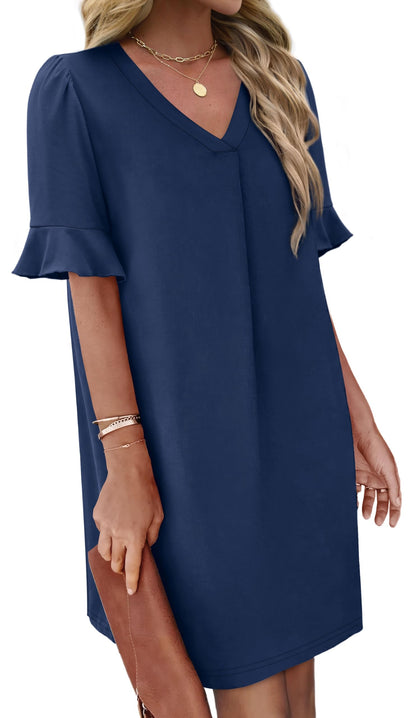 OFEEFAN Navy Blue Dress for Women Summer V Neck Dinner Dresses for Women 2025 with Pockets S