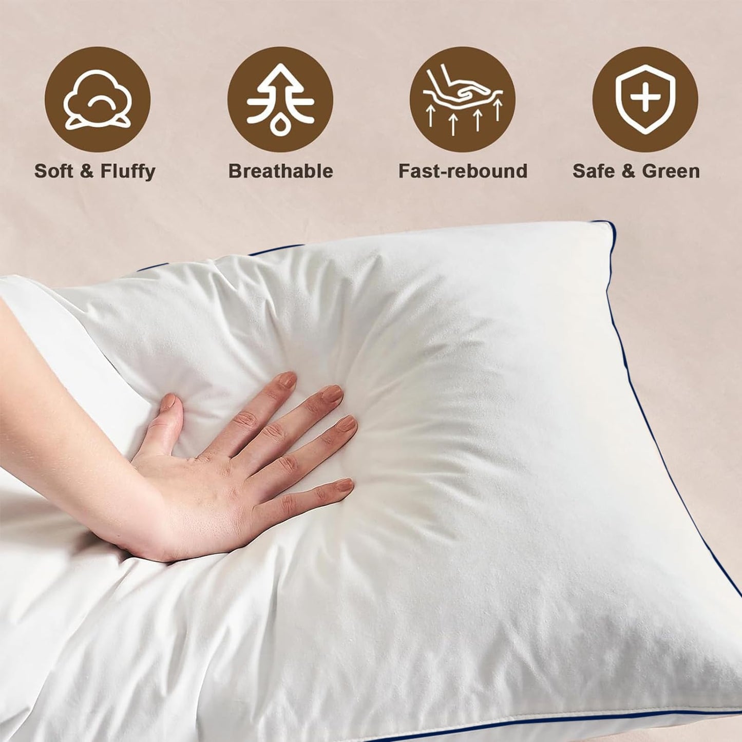 BHZ Goose Down Feather Pillows Queen Size Bed Pillows Hotel Collection for Sleeping Soft and Supportive Pillows for Side Stomach Back Sleepers, Navy