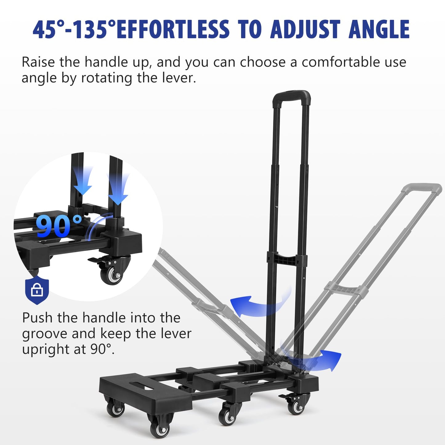 KEDSUM Folding Hand Truck with 6 Wheels(2 with Brake), 530 LBS Heavy Duty Collapsible Dolly Cart, Car Seat Dolly with 2 Lashing Straps for Airport, Travel, Moving, No Assembly Required, Black