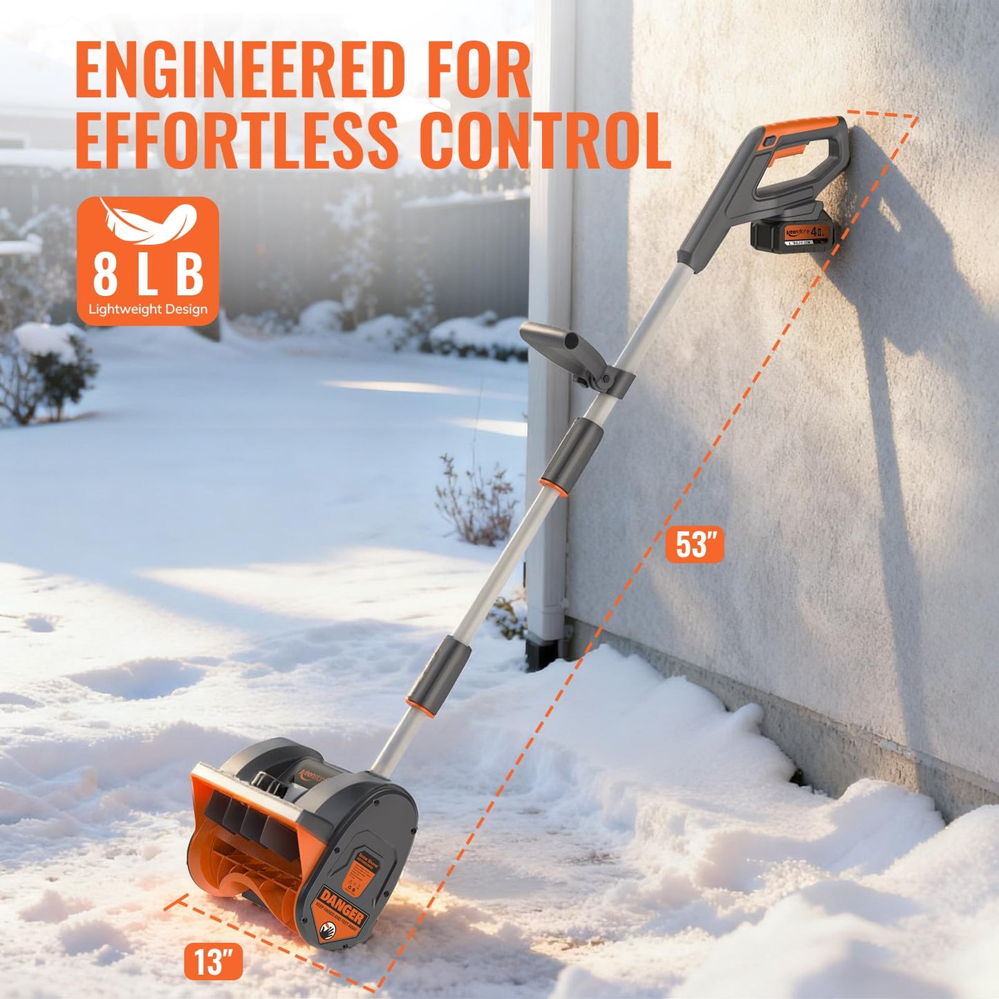 Keenstone 12" Cordless Electric Snow Shovel, Handles 8" Deep Snow, 21V 4.0Ah Battery & Charger, Brushless Motor, Clears 300 lbs/Min, 10 ft Throw, 8 lb Lightweight Snow Blower for Seniors & Homeowners