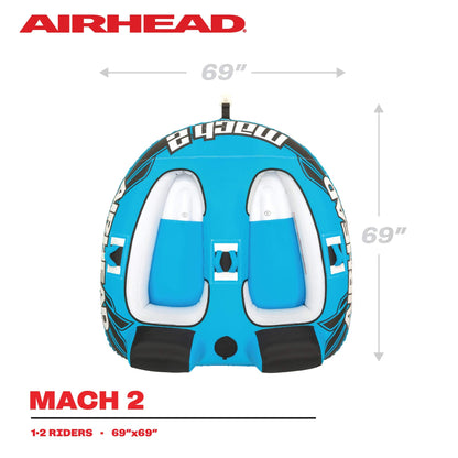 Airhead Mach 2, 1-2 Rider Towable Tube for Boating, 69"L x 69"W, Blue