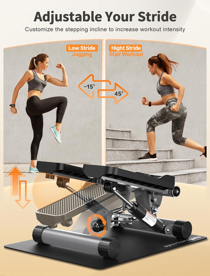 Sportsroyals, Mini Steppers for Exercise,Stair Stepper with Resistance Band, Hydraulic Fitness Stepper Exercise Home Workout Equipment for Full Body Workout, 330lbs Weight Capacity