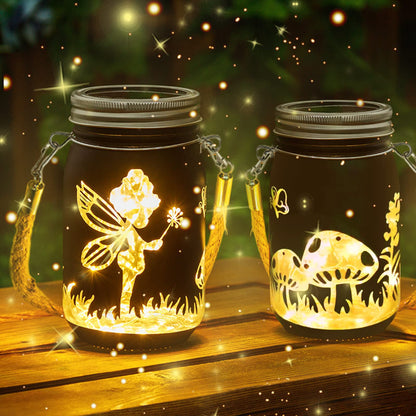 MLOQI Fairy Garden Accessories 2 Pack Solar Fairy Lights Solar Lanterns Outdoor Decorations for Patio Waterproof Mason Jar Lights Christmas Gift (Warm White)