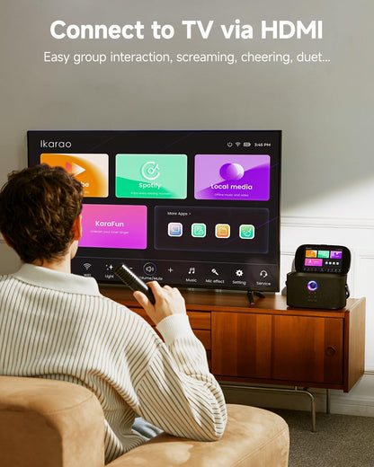 Ikarao Portable Karaoke Machine for Adults, Built-in Lyrics Display and Screen, 2 Self-Charging Wireless Microphones, Karaoke App, 140W Speaker, Connects to TV for Home Party Birthday Outdoor Camping