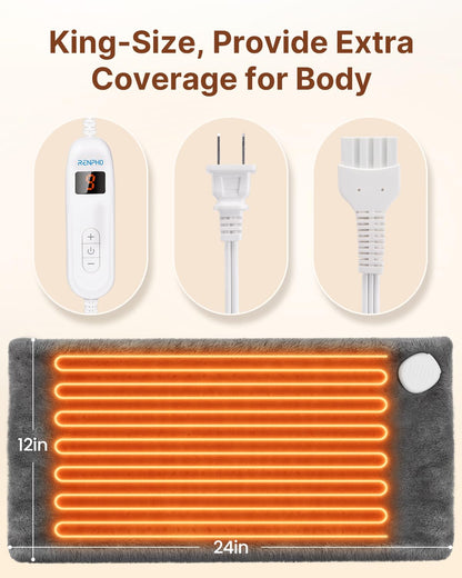 Fathers Day Dad Gifts, RENPHO Heating Pad for Back Pain Relief & Period Cramps, FSA HSA Eligible, 12" x24‘’ Electric Heat Pad for Neck and Shoulder, Birthday Gifts for Men, ETL Certified (Gray)