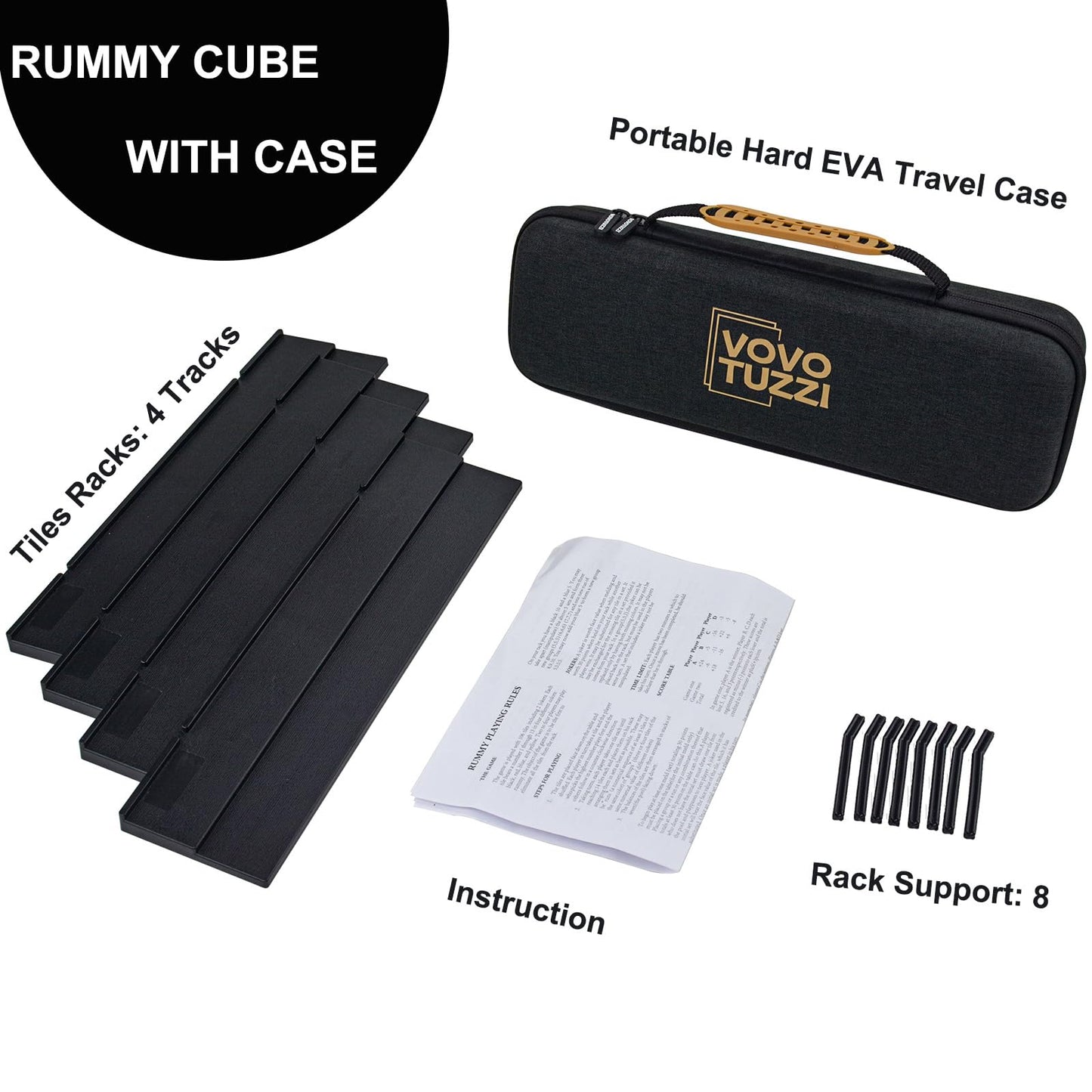 Rummy Cube Game Original, 106 Rummy Tiles Game Set, with 4 Racks/Trays& 160 Rummy Tiles,with One Zipper Box, Travel & Family Board Game for Adults and Kids