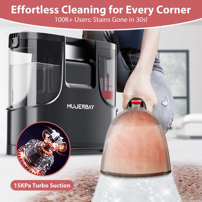 Carpet Cleaner, MUJERBAY 15Kpa Portable Spot and Stain Cleaner, Easy Move with Handle, 1.5-inch Deep Cleaning Machine for Couch, Stairs, Car. Red