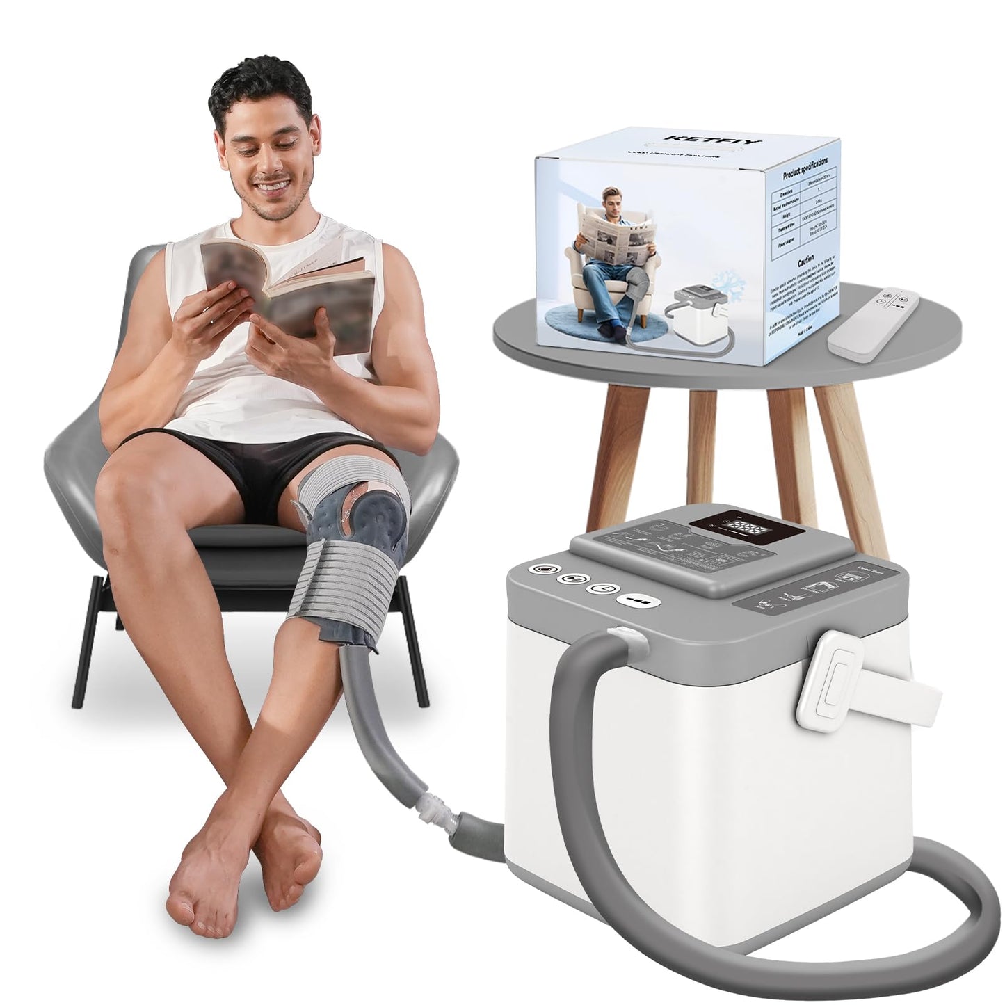 KETFIY Cold Therapy Machine,Programmable Timer Ice Therapy for Knee with Silent Pump,Knee Ice Machine for Sports Injuries Cryotherapy,Shoulder,Ankle and Back