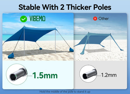 Beach Tent, Camping Sun Shelter 10 x 10ft, with 4 Sandbags, UPF50+, includes Sand Shovel, Ground Pegs & Stability Poles, Pop Up Beach Canopy Sunshade for Fishing, Backyard Fun or Picnics