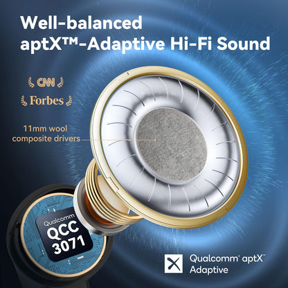 EarFun Air Pro 3 Noise Cancelling Earbuds, Qualcomm® aptX™ Adaptive Sound, 6 Mics CVC 8.0 ENC, Bluetooth 5.3 Earbuds, Multipoint Connection, 45H Playtime, App Customize EQ, Wireless Charging