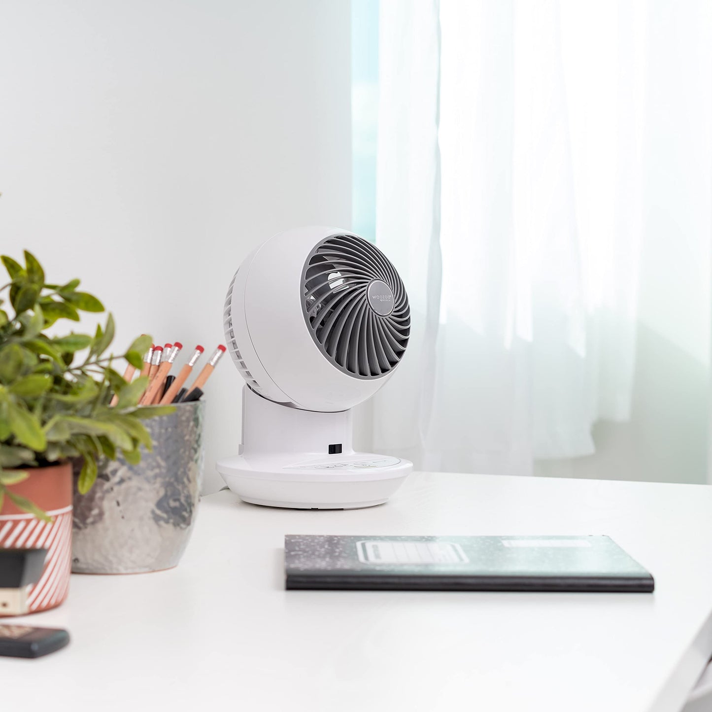 IRIS USA WOOZOO Air Circulator Fan with Remote, Oscillation, 3 Speeds, 52ft Max Air Distance, Adjustable Tilt, Quiet Motor, Small Fan for Bedroom, Office, Dorm, White