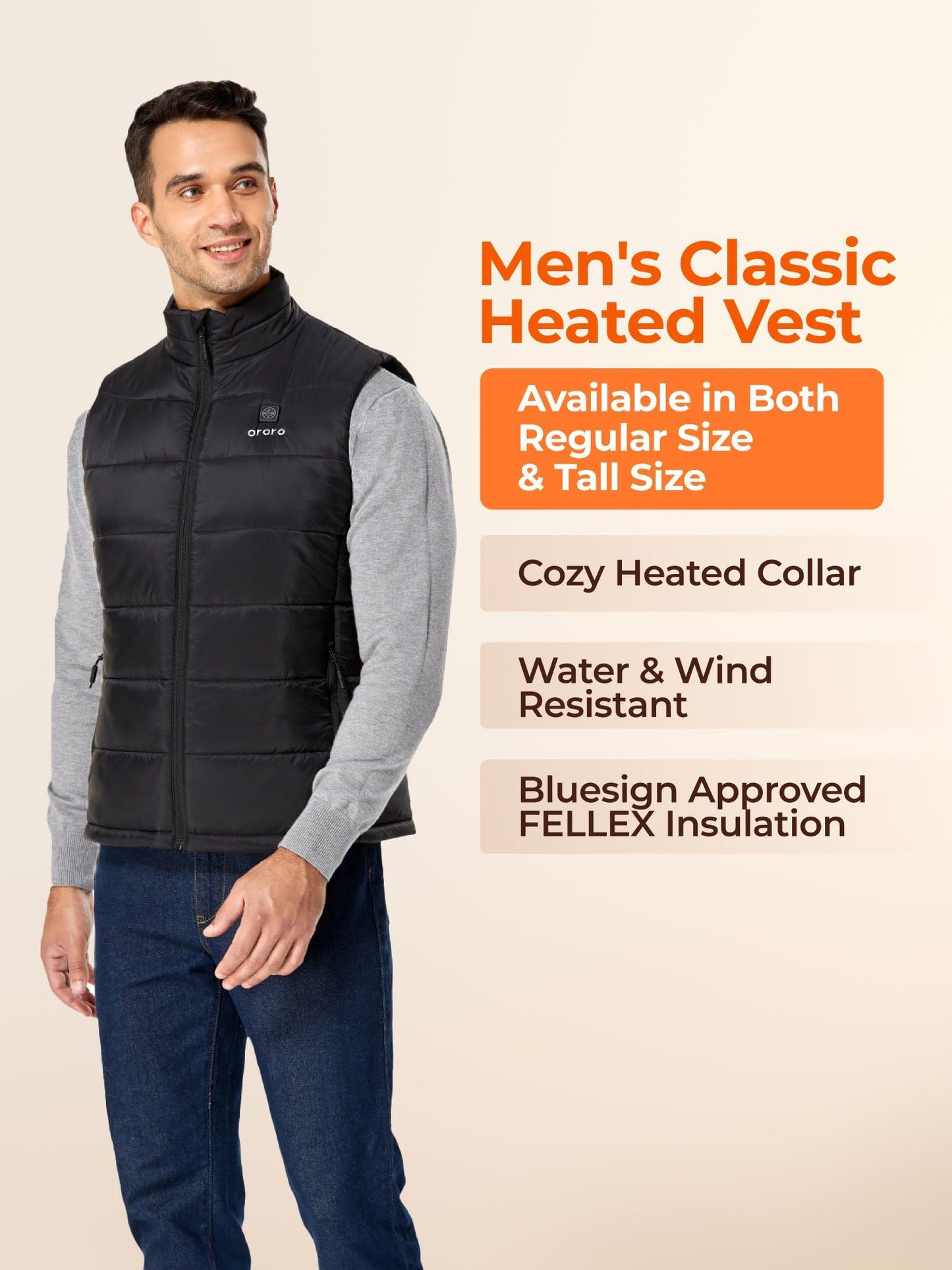 ORORO Men's Lightweight Heated Vest with Battery Pack (Black,L)