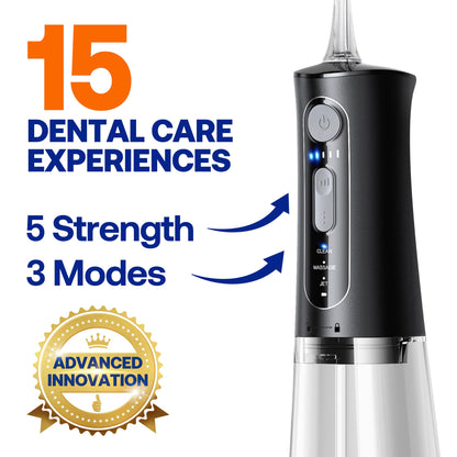 Bitvae C5 Water Dental Flosser for Teeth Picks, Cordless Water Flosser, 3 Modes 5 Intensities, IPX7 Waterproof Water Teeth Cleaner, 5 Tips Rechargeable Water Dental Picks for Cleaning - Black