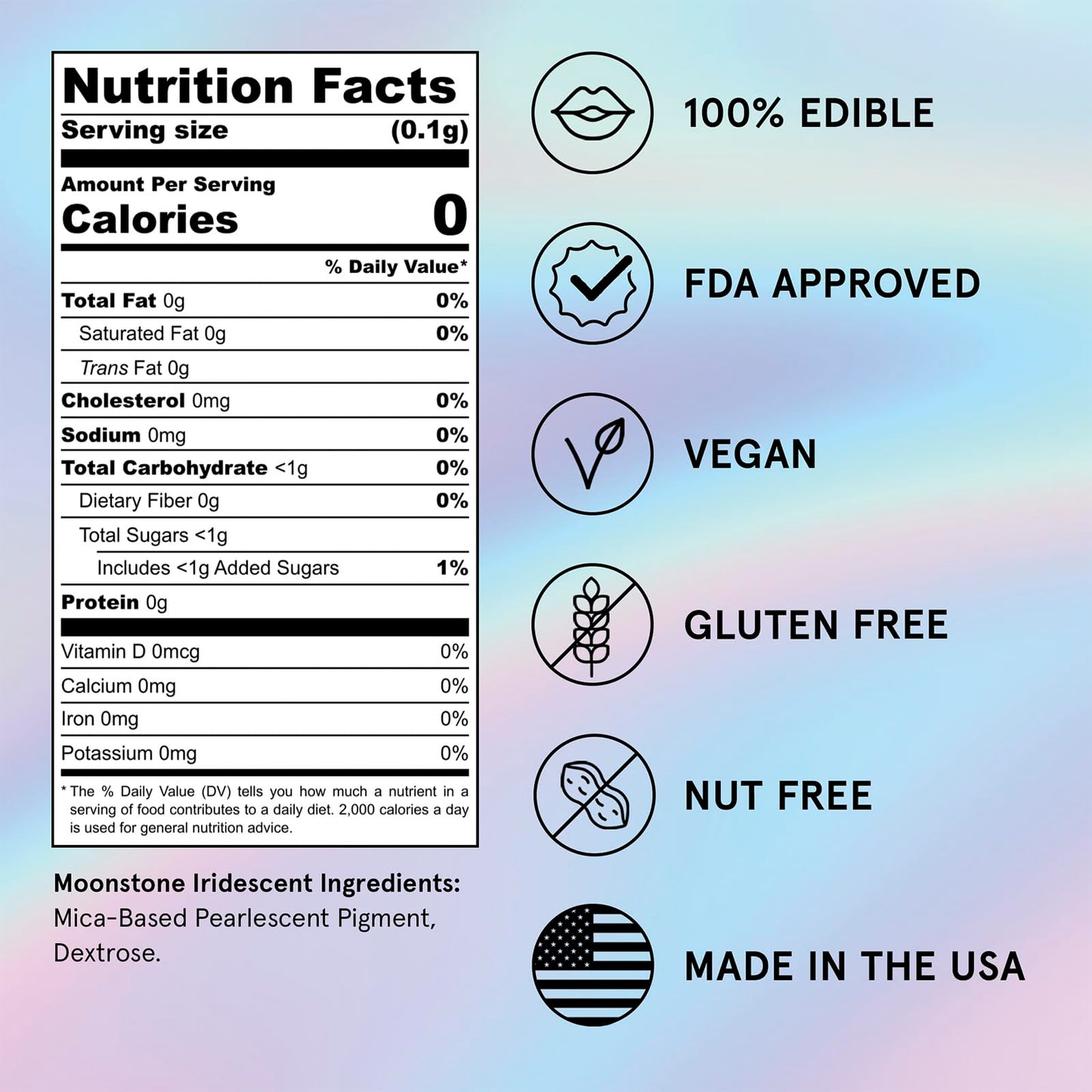 Fancy Sprinkles Moonstone Iridescent Premium Edible Glitter, 100% Edible Glitter for Sparkling Food & Drinks No Taste or Texture (4gm)