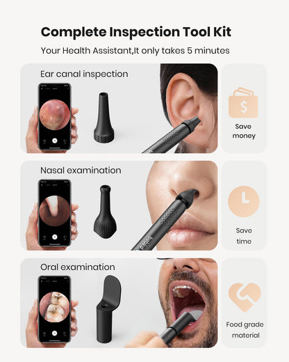 BEBIRD R1 Ear Wax Removal Tool - Spade Ear Cleaner with Ear Camera, 1080P Ear Scope, Earwax Remover Picker with 10 Replacement Tips Ear Pick with 6 LED Light for Earwax Cleaning, Support iPhone, Black