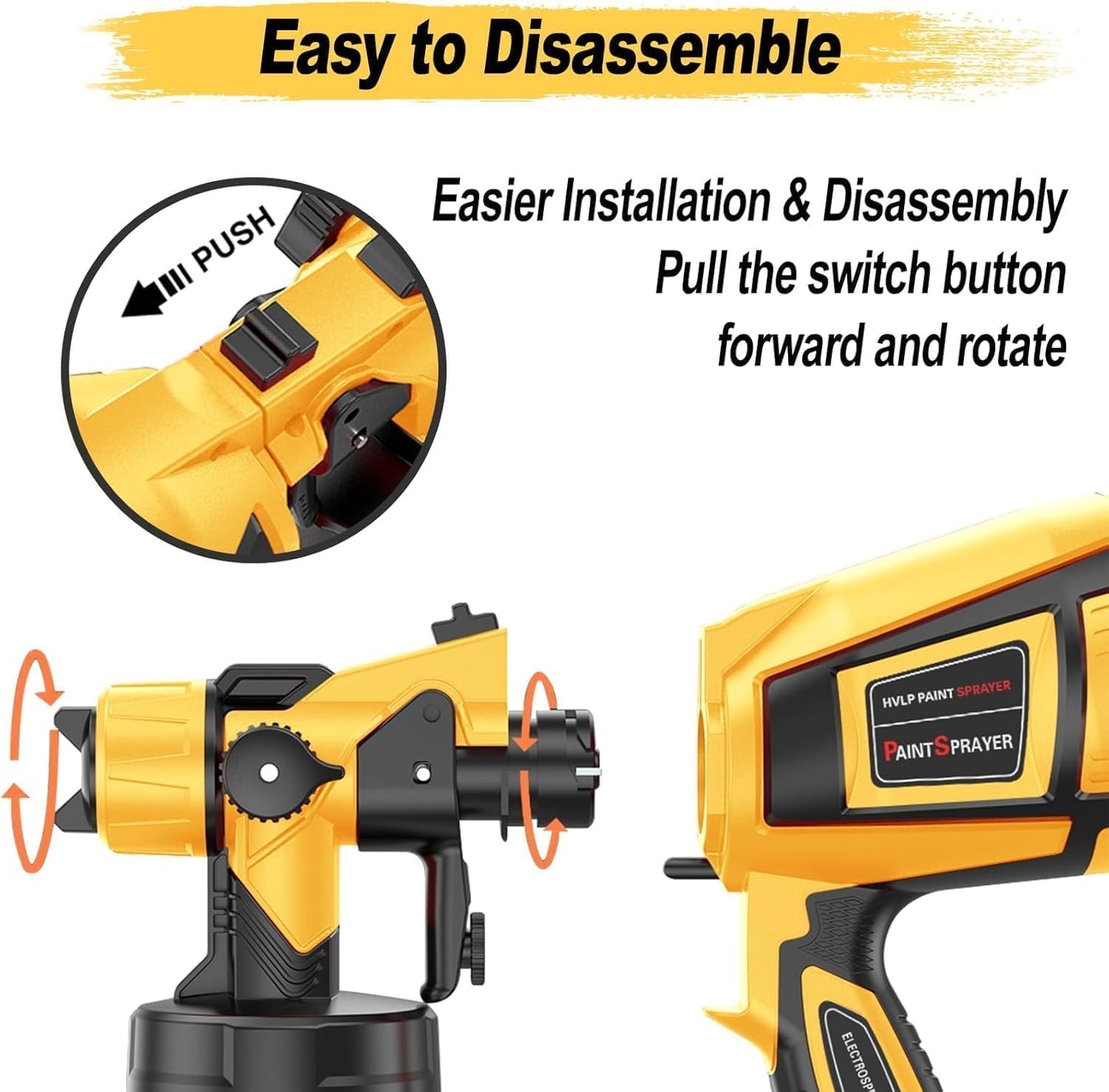 Paint Sprayer 1000W High Power Electric Spray Paint Gun with Adjustable Spray Width Knob,1400ML Container,4 Nozzles & 3 Patterns,Easy to Clean for Furniture Cabinets House Painting Yellow