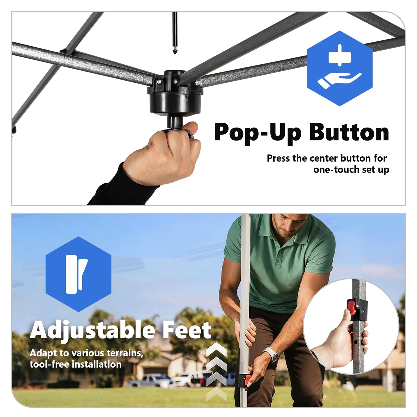 OLIXIS 10x10ft Pop Up Canopy Tent, Heavy Duty 1-Person One Push Setup, Portable Outdoor Shelter for Beach, Events, Camping Includes Rolling Carry Bag, White