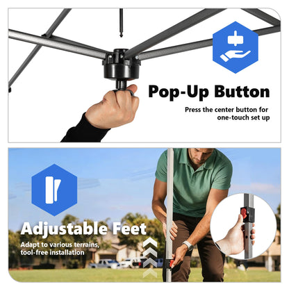 OLIXIS 10x10ft Pop Up Canopy Tent, Heavy Duty 1-Person One Push Setup, Portable Outdoor Shelter for Beach, Events, Camping Includes Rolling Carry Bag, White
