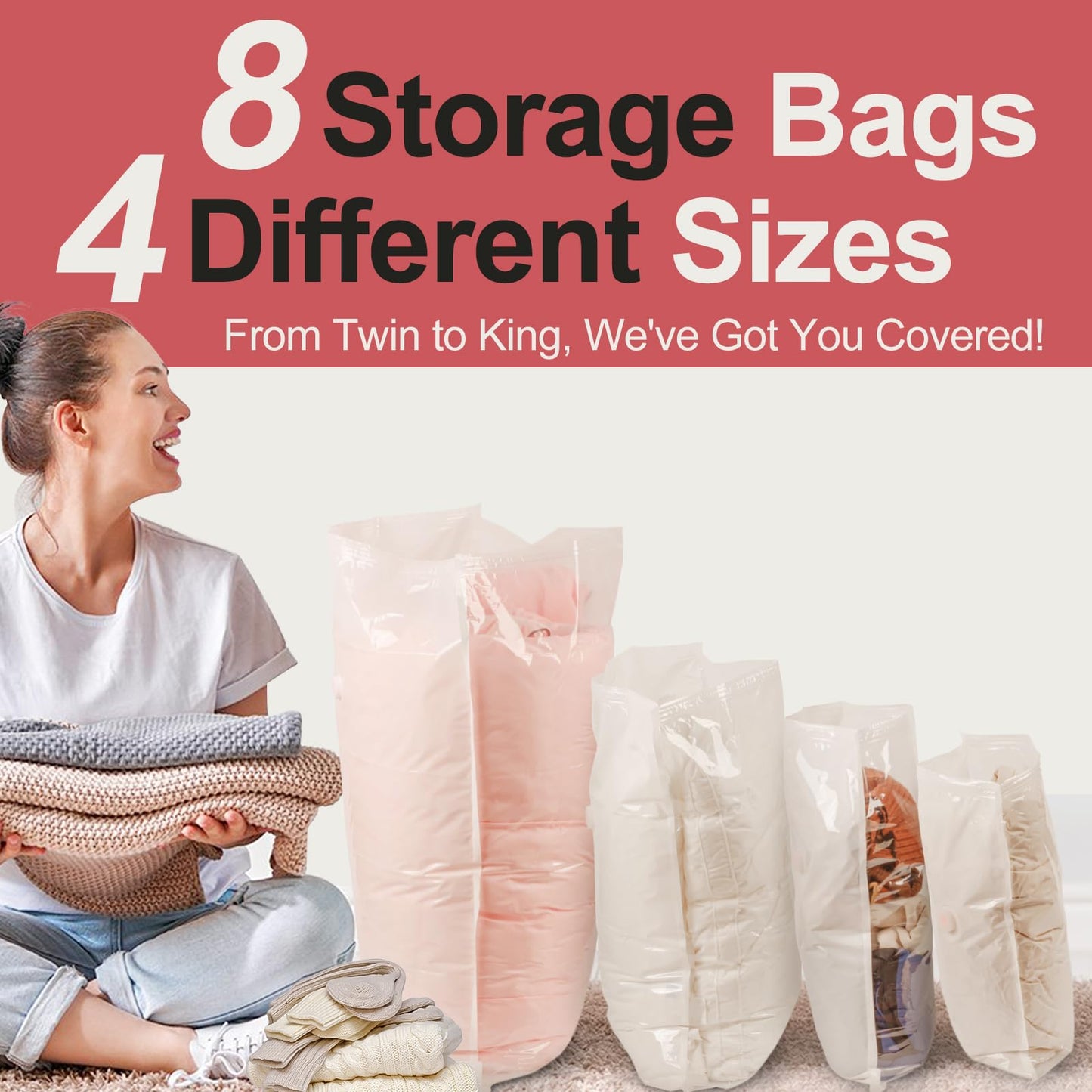 VMstr Travel Vacuum Storage Bags with Electric Pump, 8 Combo Vacuum Sealed Bags for Clothes and Clothing, Space Saver Bags and Luggage Packing Compression.