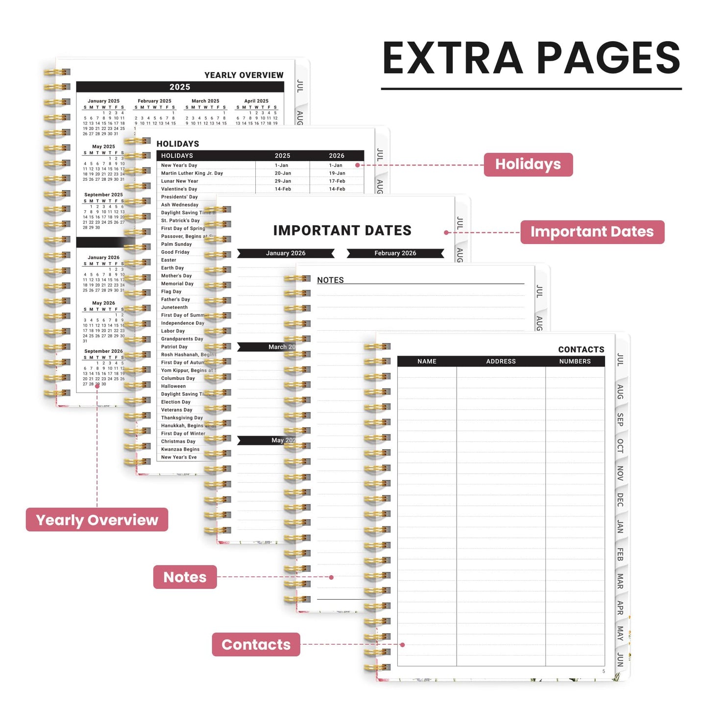 Planner 2025-2026, Academic Year Monthly and Weekly Calendar Planner, Jul 2025 - Jun 2026, Hardcover Teacher Student Planning Agenda book with Tabs, Perfect for School Office Supplies , 6.3" x 8.5" - Wildflower